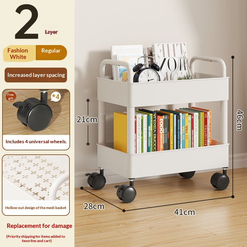 Multi-Level 26cm White Plastic Storage Rack with Wheels & Hooks - Kitchen Bathroom Bedroom