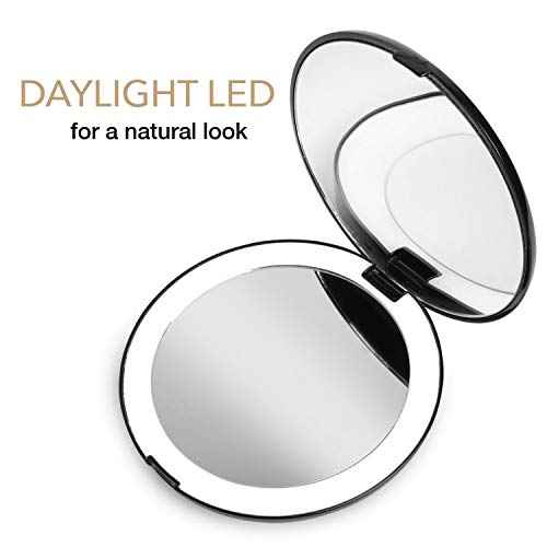 Fancii LED Lighted Travel Makeup Mirror, 1x/10x Magnification - Daylight LED, Compact, Portable, Large 5¡± Wide Illuminated Folding Mirror