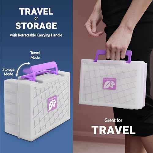 Essential Oil Organizer for 35 Bottles, Hard Shell Storage Case with Shelf Display Lid & Travel Handle, Fits 5ml/10ml/15ml, Roller Bottles, Compatible with Top Brands, Lavender