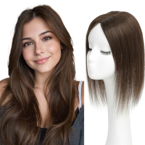 Hair Toppers for Women Real Human Hair Toppers for Women with Thinning HairPieces No Bangs 10 ¡¿ 12 cm Larger Swiss Base Wiglets 12Inch Top Remy HairPieces for Thinning Medium Brown