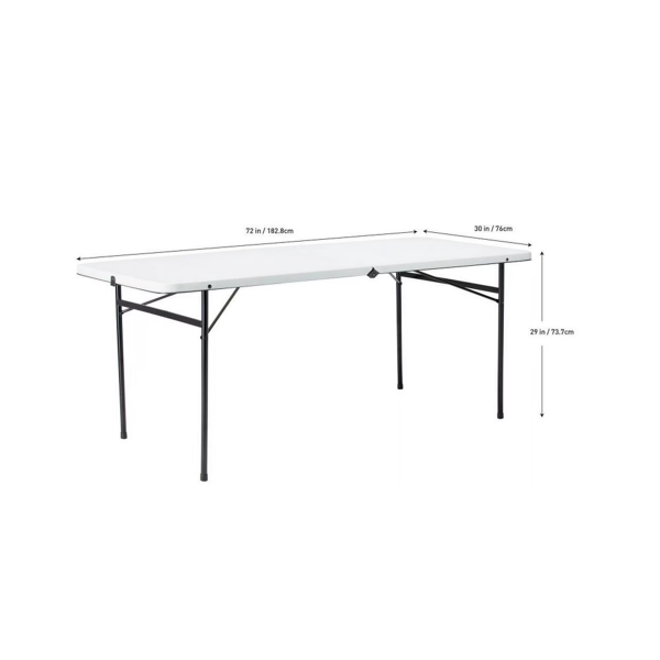 6-Foot Bi-Fold Folding Table - White, Durable Plastic Design