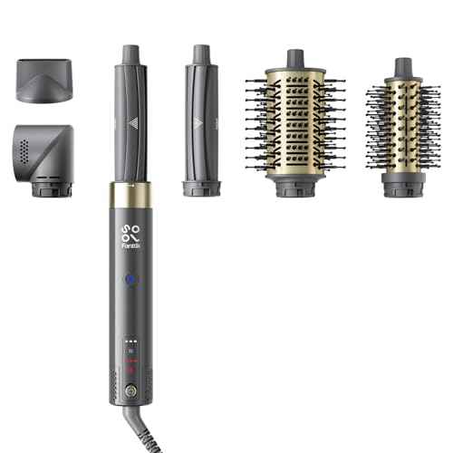 FanttikSolo 6 in 1 AirWave Air Auto Wrap Styler, Ionic Hair Dryer Brush for Curling, Straightening, Volumizing and Drying, Hair Multi-Stylers with Storage Bag, Curlers, Smooth Brush, Concentrator