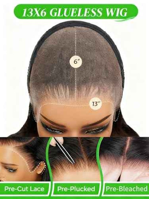 GABRIELLE 28 Inch Drawstring Wear And Go 13x6 Lace Front Body Wave Glueless Wigs Human Hair Brazilian Pre Plucked Pre Cut 200 Density HD Lace Frontal Wigs for Women Natural Black Glueless Wig