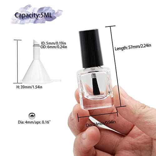 6PCS Empty Nail Polish Bottles with Funnel, Empty Fingernail Polish Bottles Glass Rectangle with Brush & Mixing Balls Black (5ML)