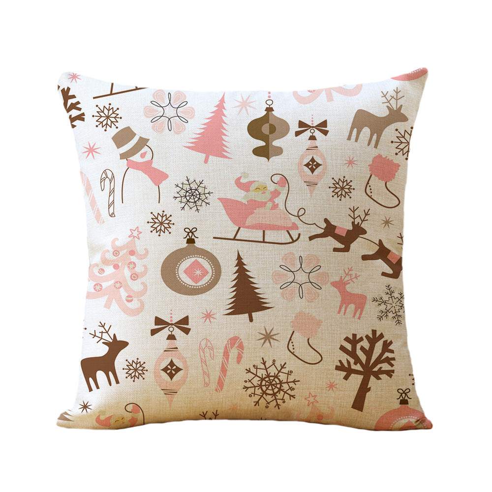 Christmas Printed Linen Pillowcase - Super Soft & Skin-Friendly Cushion Cover