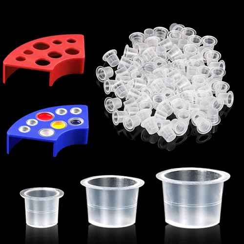 300pcs Tattoo Ink Caps with 2 Cups Holders - 300Pcs Tattoo Ink Cups Pigment Caps With Base Sizes 11mm Disposable Tattoo Caps Tattoo Supplies (Mixed 300Pcs add Holder)