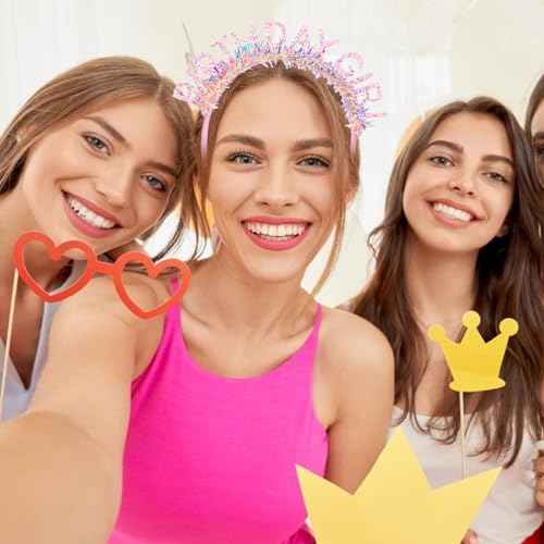 CIEHER Birthday Girl Headband Crown for Women & Girls - Pink Glitter Letter Tiara - One Size Fits All - Birthday Decoration & Gift