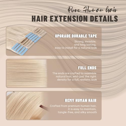 Tape in Hair Extensions Human Hair 20 Inch 50g 20Pcs Remy Human Hair Extensions Invisible Straight Seamless Tape in Extensions (20in, 50g, #16/22)