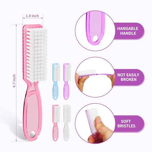 12 Pcs Handle Grip Cleaning Brushes, Hand Fingernail Nail Scrub Manicure Brush Pedicure Brush, Use for Toe and Nails Cleaning (Clear Pink)