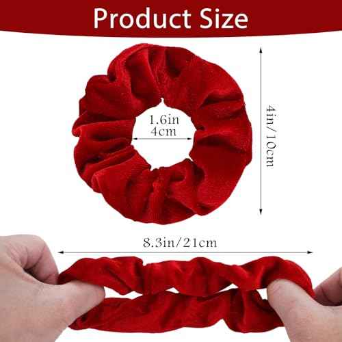 4 Pcs Hair Scrunchies Velvet Elastic Hair Band Thick Large Soft Scrunchy Ropes Curly Ponytail Holder Ties Gift for Wristband Girls Women Hair Accessories Valentine's Day(Red)