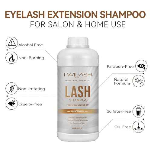 600ml Lash Shampoo Bulk, Eyelash Cleanser for Extensions, Gentle Sodium Cocoyl Alaninate Formula for Sensitive Skin, Non-Irritating Makeup Remover, Best for Salon and Home Use (600ml)