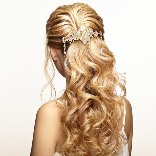 5PCS Orchid Flower Tassels Hairpin, Crystal Rhinestone Pearl Hair Clips Headpiece Retro Chinese Hanfu Floral Wedding Brides Hair Accessories Jewelry for Women Girls Updo Long Hair