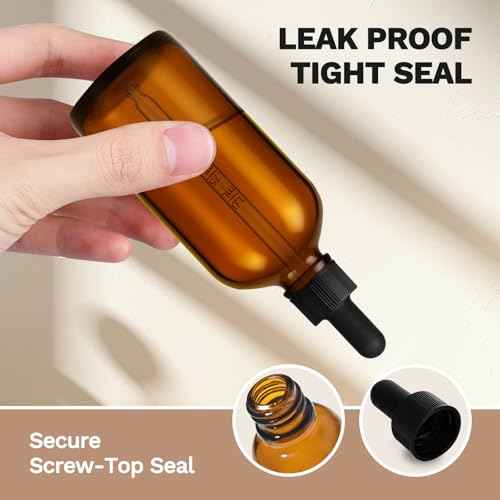 Bumobum 100ml Dropper Bottle, Amber Glass Dropper Bottle with Measured Dropper, 3.4oz Empty Eye Tincture Bottles with Funnel, Pipette & Labels for Essential Hair Oils Serums, 4 Pack