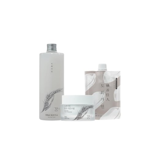 House of Dohwa Thrice the Rice Kit | Rice Toner(16.9 Fl oz), Wash-Off Mask, Moisturizer | Domestically Harvested Ingredients | Product of Korea