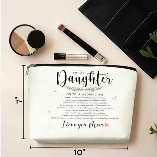 Inspirational Bridal Shower Cosmetic Bag - Wedding Makeup Bag for Bride, Congratulations Gift from Mom to Daughter