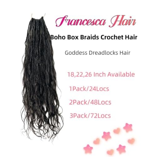 Pre-looped Crochet Boho Faux Locs with Human Hair body wave Ends Boho Hair Braids Goddess Dreadlocks Hair for Black Women Natural Color 22 Inch (Pack of 1)
