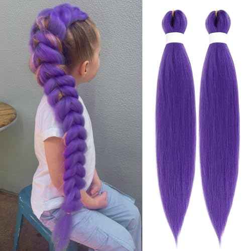 Long Purple Braiding Hair Pre Stretched Synthetic Braiding hair Extensions for Braids, Purple Hair Extensions for Stage Party Halloween Costume Cosplay