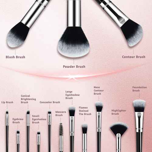 Makeup Brush Set, Premium Synthetic 14 Pcs Makeup Brushes, Travel Makeup Brush Set for Foundation, Concealer, Blush and Eyeshadow Brush(Black)