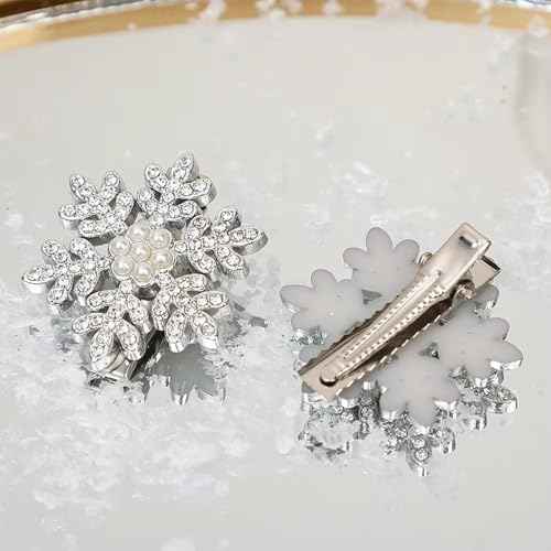 Snowflake Hair Clips Sparkly Rhinestone Hair Barrettes 3 Styles Cute Autumn Winter Broken Hair Bangs Silver Metal Accessories for Women Shiny Snowflakes Hairpins Christmas Hair Xmas Party Gifts