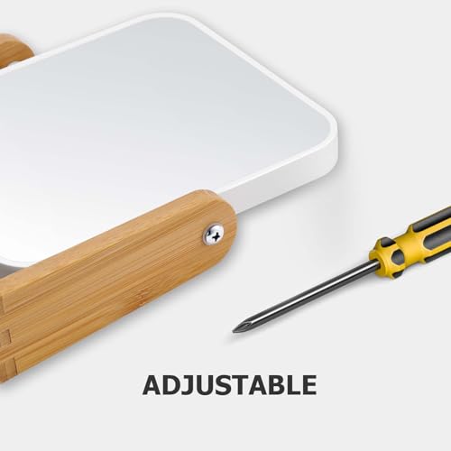 LFOYOU Vanity Makeup Mirror with Natural Bamboo Stand, Double Sided 360 Degree Swivel Magnifying Mirror, Tabletop Magnified Make up Mirror for Bathroom or Bedroom 8 Inch