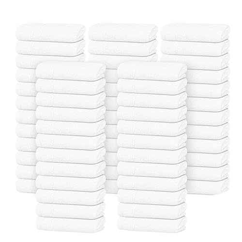 Tens Towels Pack of 60 Washcloths, 12 x 12 Inches, Lighter Weight, Quick to Dry, Super Soft & Absorbent, Gentle Face Towels, Hotel Quality, Perfect for Bathroom, Gym, Spa (White, 60 Pack)