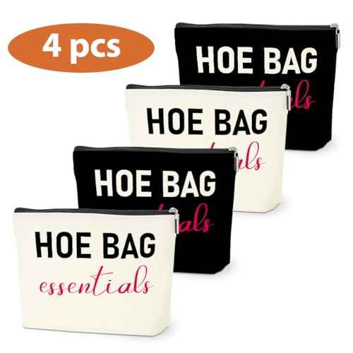 4 PCS Funny Gifts for Women Makeup Bag, Birthday Fun Hostess Gift for Women Girls Friends Cosmetic Bags Gag Gifts Girls Weekend Overnight Makeup Funny Travel Pouch, Black White