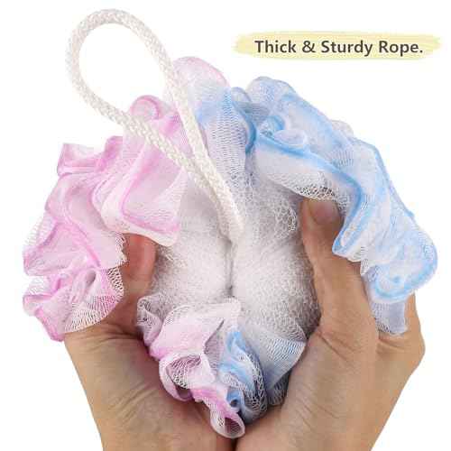BTYMS Loofah Sponge 60 Gram Shower Pouf Bath Scrunchies Shower Puff Exfoliating Body Wash Scrubber Bath Puffs for Washing - Set of 4