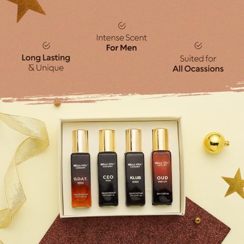 Bella Vita Luxury Long Lasting Perfume Gift Set for Man | 4x20ml | Gifts for Men | Woody, Citrusy, Oud, Premium Fragrance Scent | KLUB, OUD, CEO, G.O.A.T