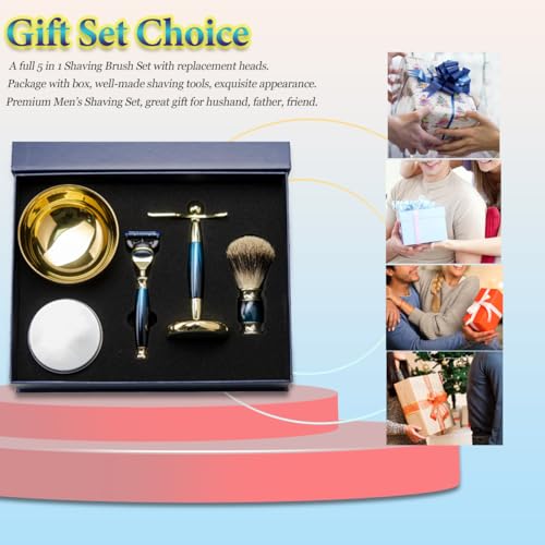 Premium Shaving Kit for Men - Luxury Complete Grooming Set, Safety Razor, Badger Hair Brush, Stand, Soap, Bowl, Replacement Heads