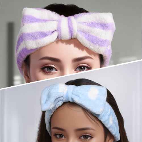 Teenitor 5pcs Makeup Headband with Removable Bow, Spa Headband for Washing Face, Stocking Stuffers for Teen Girls Women, Christmas Gifts Basket for Teens Girls Party, Skin Care Hairband