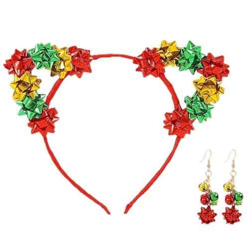 Sixexey Cat Ear Headband Set Jingle Bell Earrings Holiday Party Hair Accessories for Women