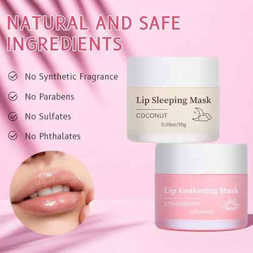 BIO-DIMOT Lip Mask Overnight Set, Strawberry Overnight Lip Mask Care Kit, Sugar Exfoliator for Dark Lips, Lip Sleeping Mask with Silicone Brush, 0.7 oz/2-piece