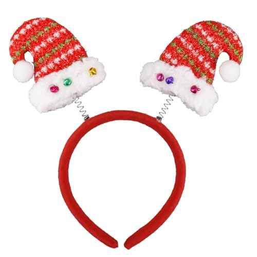 Christmas Headbands for Women Girls, 1 Pack Christmas Hat Design Headband with Bells Christmas Hair Hoop Red Hair Band Hair Accessories for Winter Xmas Holiday Party Favors Gift, One Size Fits Most