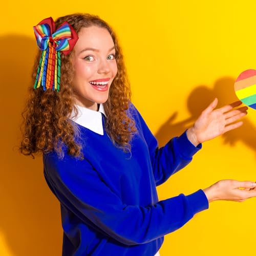 4.7" Rainbow Hair Bow Clips,Big Tassel Korker Cheer Bow Alligator Barrettes Hair Pins for Girls Women, Ideal for Pride Month Parade, Wedding Party, Summer Holiday Accessories Gift
