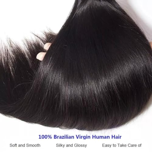 Straight Human Hair Bundles 18 20 22 24 Inch Trippy Hair Quick Weave 3 Bundles Human Hair 100% Unprocessed Raw Brazilian Virgin Hair Extensions for Black Women Natural Color