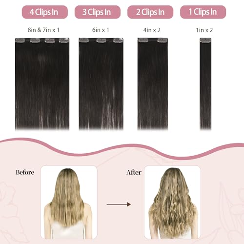 HUAYI Dark Brown Clip in Hair Extensions Real Human Hair 120G Remy Human Hair Clip in Extensions Soft Silky Straight for Women 7pcs 16clips 20 Inch Brown Hair Extensions