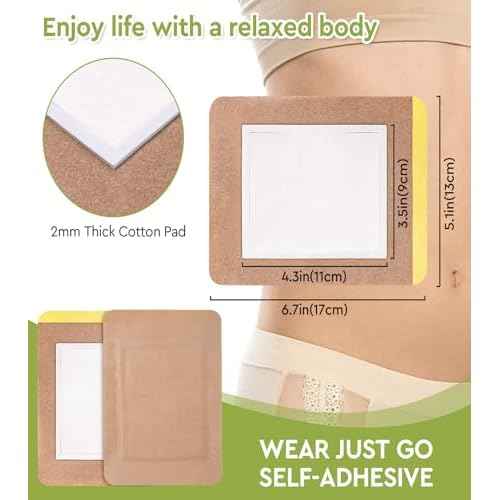 20pcs Castor Oil Pack Wrap, Portable Self-Adhesive, Disposable Castor Oil Pack Organic Cotton for Stomach, Liver, Belly & Entire Body, No Leaks, No Irritation, Stick Overnight (Kahaki)
