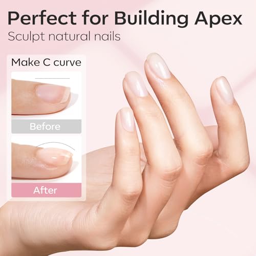 modelones Builder Nail Gel, 2 Pcs Clear and Cover Nude Builder Nail Polish, 8-in-One Apex Building Thickening Strengthener Extension Rubber Color Base Gel for DIY Home Salon Gifts LED Lamp Cured 10ml