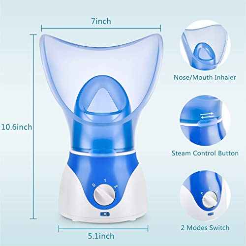 Face Steamer for Facial Deep Cleaning, Facial Steamer for Face, 2 Modes Facial Steamer for Unclogs Pores, Hydrating, Blue(Include Blackhead Remover Kit, Mask Brush, Headband)