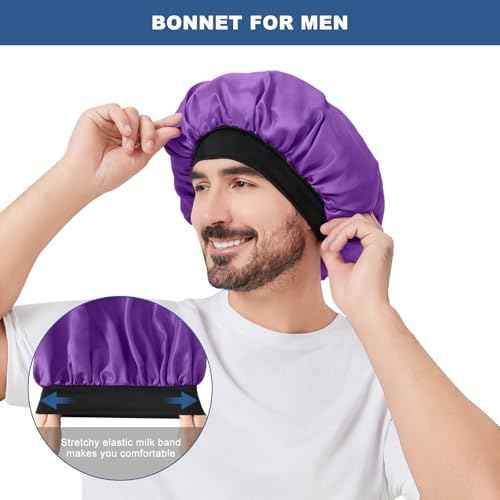 3Pcs Satin Bonnets for Men, Hair Bonnet for Sleeping Women Soft Elastic Band Silk Sleep Bonnet for Curly Hair Braids