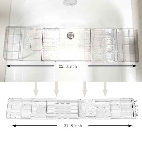 Adjustable Bathtub Tray - Transparent Acrylic Expandable Bath Shelf, Spa Caddy Tray for Relaxing Reading, Wine Glass, Women Luxurious Bathtub Accessories