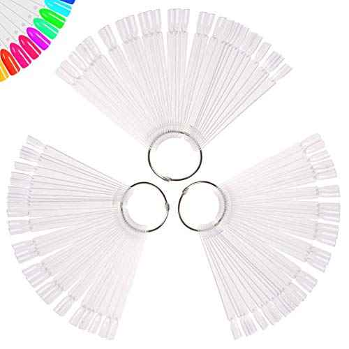 150 Pcs Clear Nail Swatch Sticks with Ring, Fan Shape Nail Art Polish Display Tips, False Nail Sample Sticks, Nail Practice Color Display, Transparent Polish Board for Nails