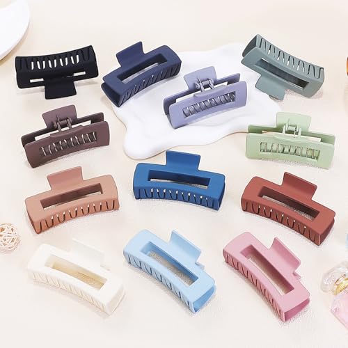 Hair Clip - Claw, 4.1 Inch Extra Large for Thick, Long, Curly Hair, 12 Pcs, 12 Rubber Paint and Plastic Materials, Non-Slip Design, Women and Girls Hair Accessories - Multicolor
