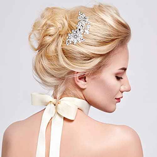 PAGOW Crystal Flower Bridal Hair Clips, 4Pcs Silver, Elegant Hair Accessories for Women, Girls, Brides, Wedding, Party