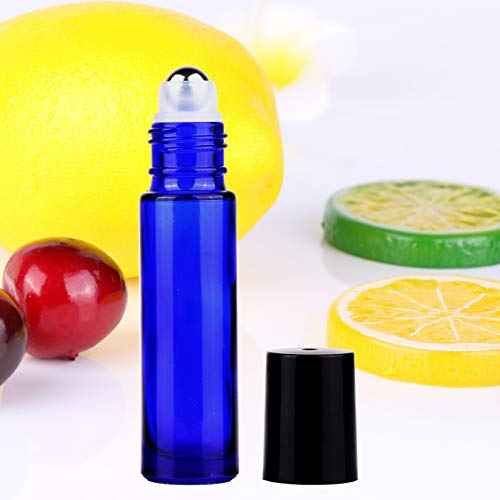 inice 100 Pack,10ml Roller Bottles for Essential Oils Cobalt Blue Thick Glass Stainless Steel Roll On Ball Bottles