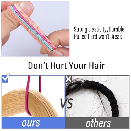 300PCS Elastic Hair Bands for Kids and Women, 3 Styles Small Thin Hair Ponytail Holder, Baby Girls Hair Ties No Damage, Diameter 1.0inch Mini Colorful Rubber Bands Accessories, Daughter Birthday Gift