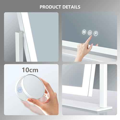 Lighted Makeup Mirror, 17.3"x13" Hollywood Vanity Mirror with Led Lights, Three Color Lighting Modes, and 5X Magnification Mirror, Smart Touch Control, 360¡ÆRotation (White, Gift Box)