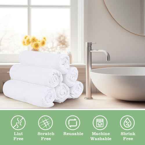 Washcloths Bulk - 100 Pack - Face Towels (12" x 12"), Highly Soft Wash Cloths and Hand Towels, Fast Drying Multi-Purpose Microfiber Cleansing Cloths for Bathroom, Hotel, Spa, and Salon - White
