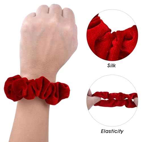 4 Pcs Hair Scrunchies Velvet Elastic Hair Band Thick Large Soft Scrunchy Ropes Curly Ponytail Holder Ties Gift for Wristband Girls Women Hair Accessories Valentine's Day(Red)