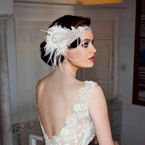 1920s Flapper Headpiece White Feather Flapper Headband Great Gatsby 20s Headpiece Roaring 20s Accessories for Women and Girls
